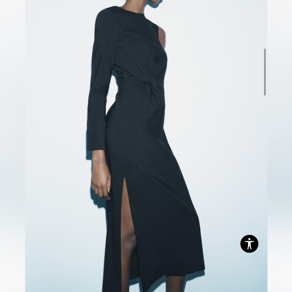 Zara Midi Dress Women’s S Black Cut Out One Shoulder Stretch New 9304/459 - Picture 3 of 12